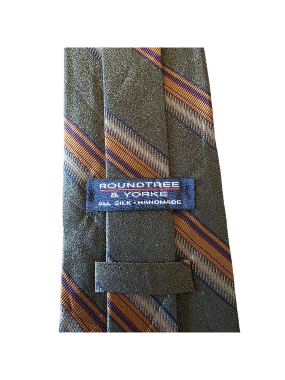 Roundtree & Yorke Vintage Silk Tie Ivy Prep Olive Green Striped Handmade USA - Picture 8 of 11